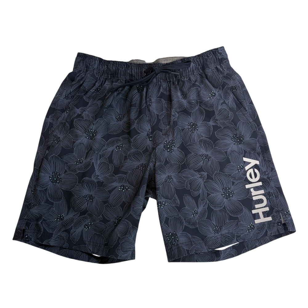 Hurley Mens Floral Board Shorts Navy Blue Hibiscus Swim Trunks Large